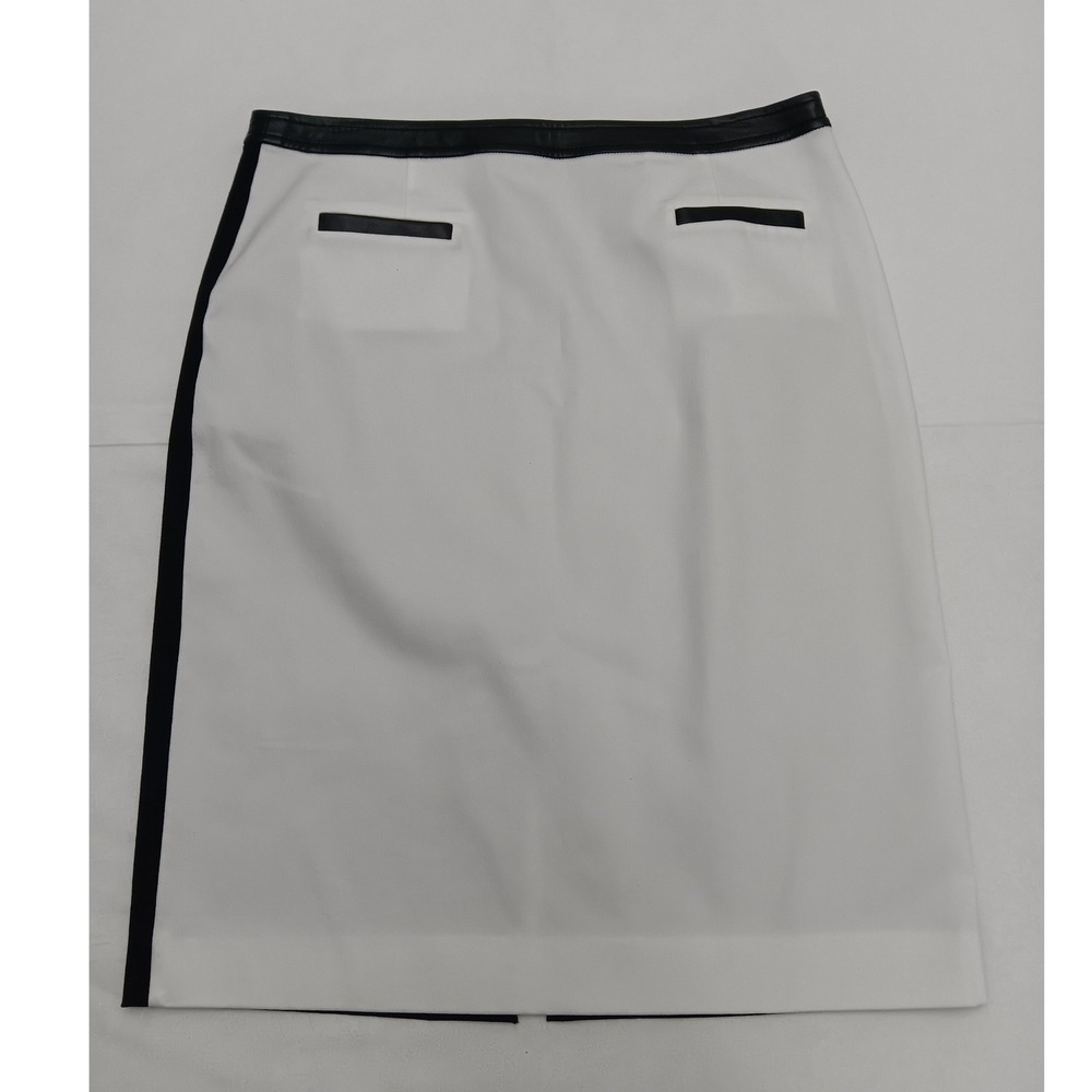 Worth New York‎ Women's Black White Colorblock Faux Leather Trim Pencil Skirt 8